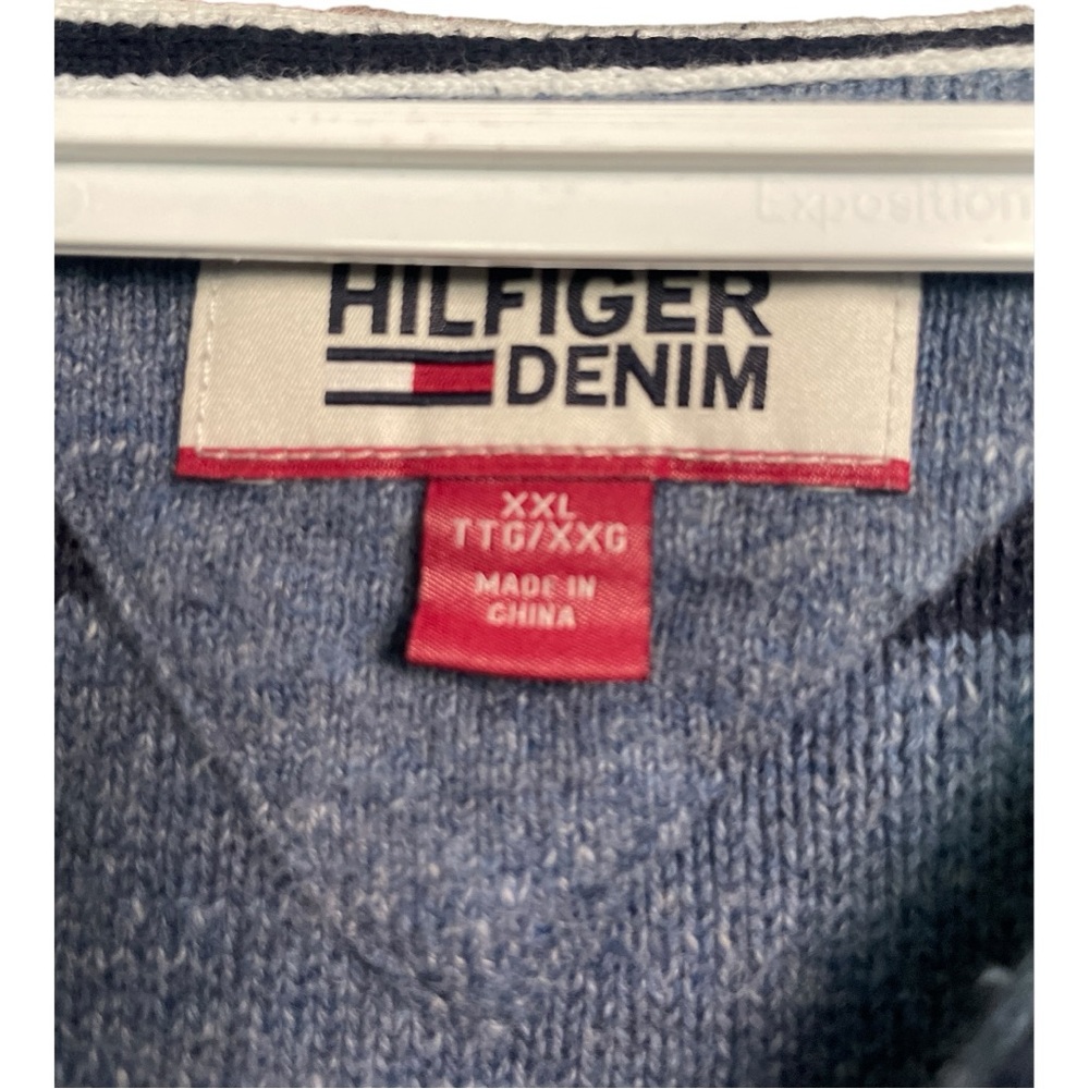 TOMMY HILFIGER DENIM MEN'S ROADTRIP STRIPED HOODIE SWEATSHIRT BLUE/NAVY BLUE XXL - Picture 3 of 4
